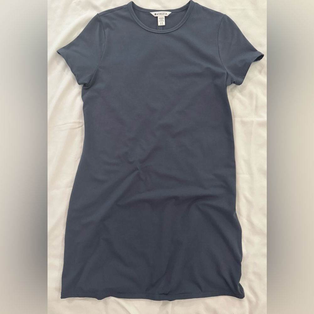 Athleta Essential Tee Dress, Granite Blue, Mini Dress, Size Small - Picture 2 of 10
